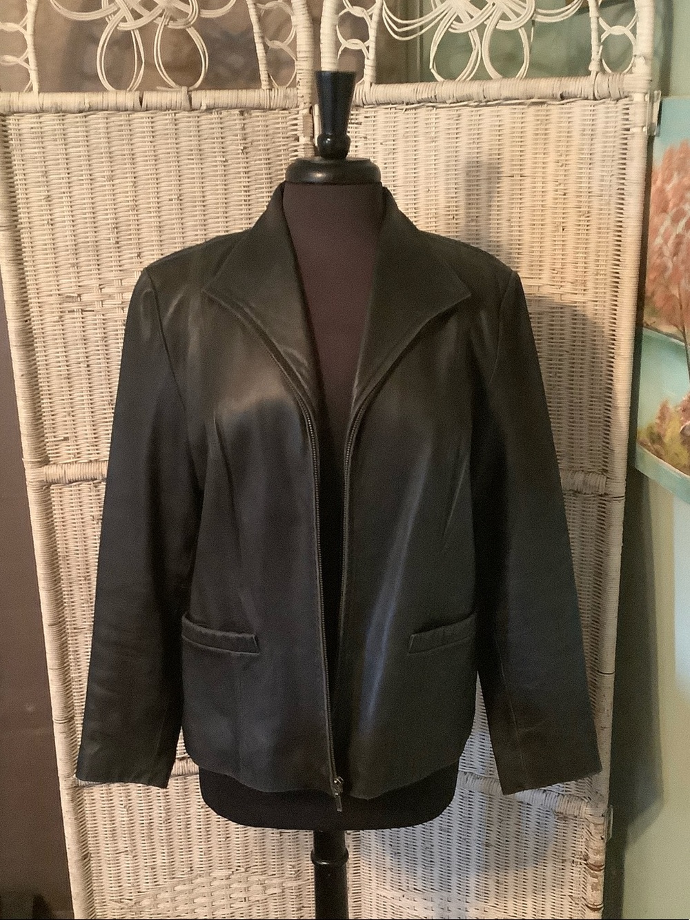 Women's Black Leather Zip-Front Jacket by JLC New York